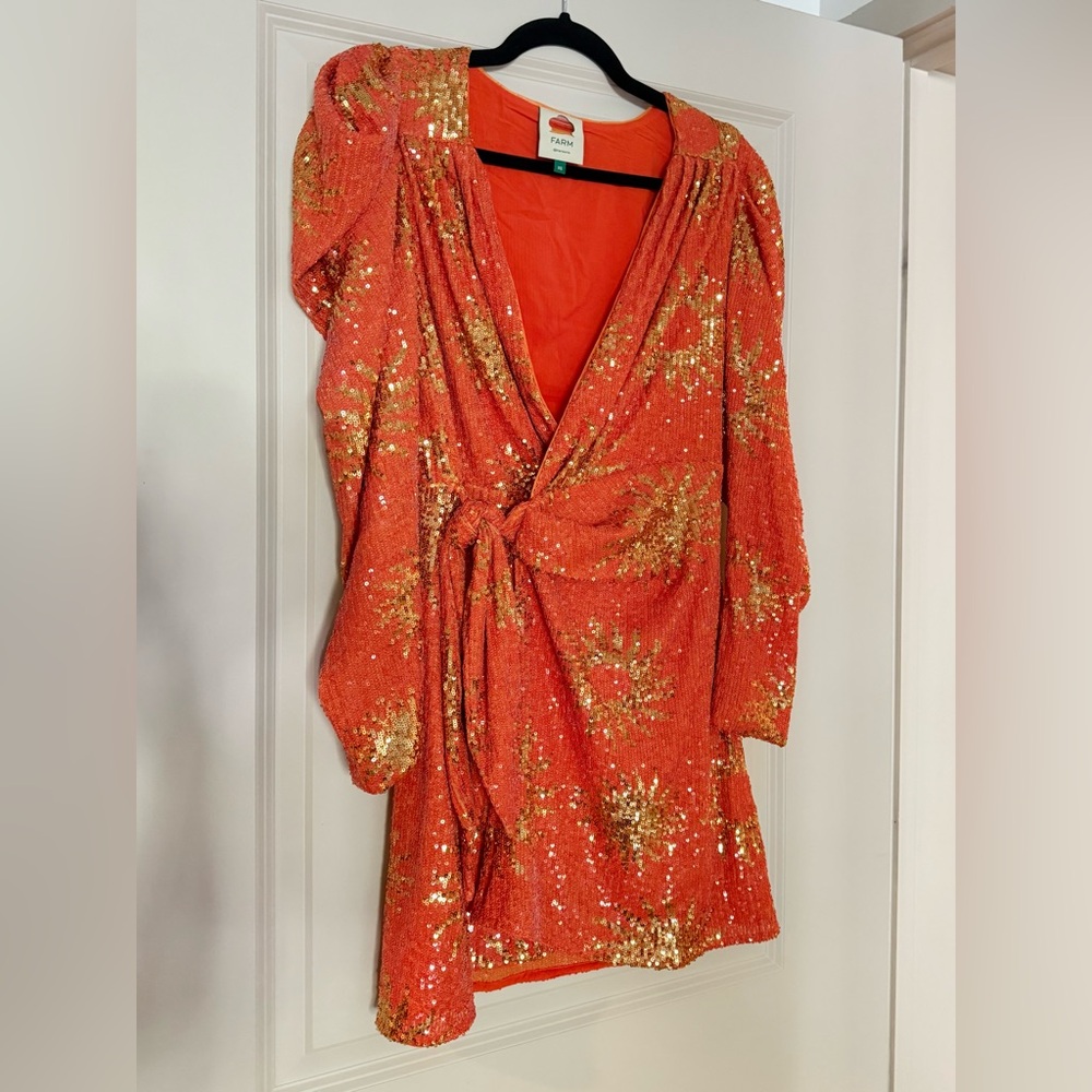 Farm Rio Sunny Mood Orange Sequin Mini Dress - Picture 6 of 6